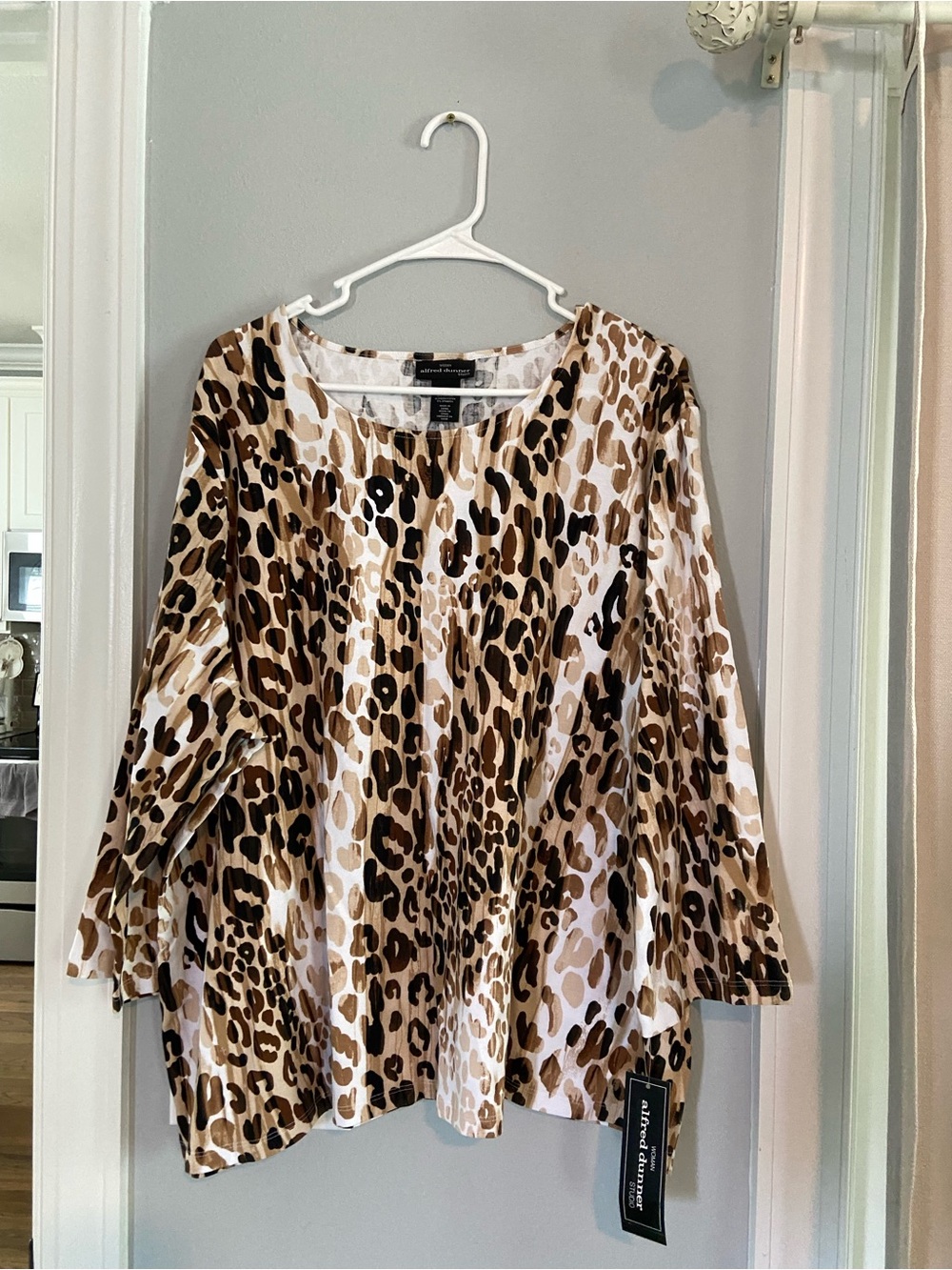 Alfred Dunner Leopard-Style Long Sleeve Top in Cream, Brown & Black
